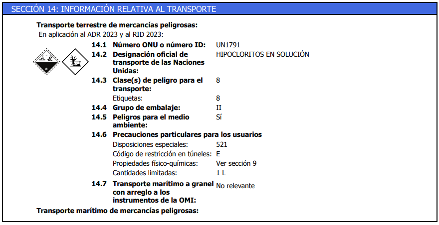 Empresas ADR 3 ficha de seguridad hipoclorito en solución